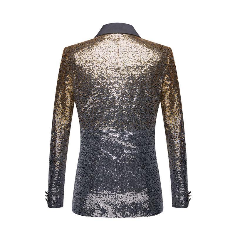 PYJTRL Mens Fashion Gradual Change Color Shiny Sequin Suit Jacket Closure Collar Blazer