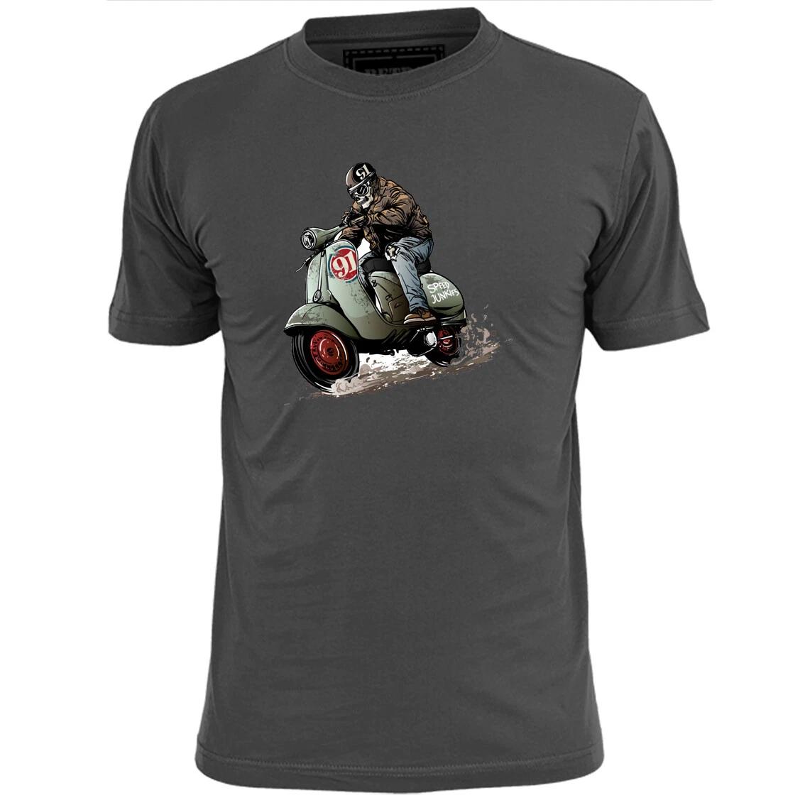 Mens Skull Scooter Man Speed Junkies T shirt Vespa Lambretta Jam Weller Who S