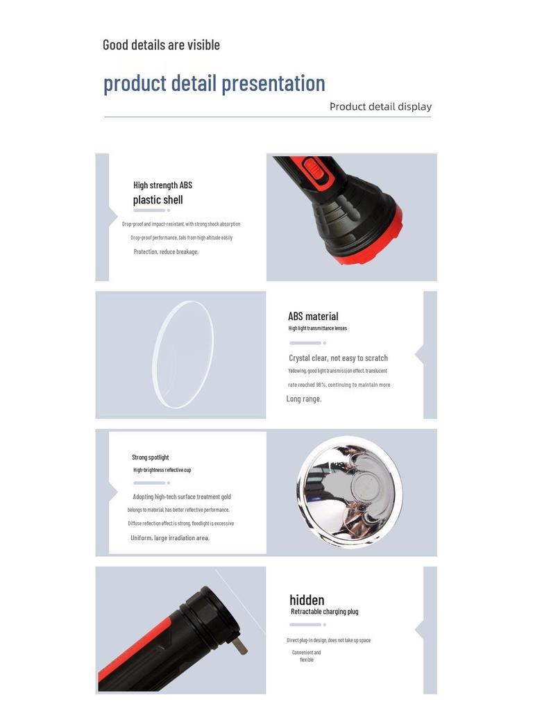 Rechargeable LED Flashlight: Compact, High Brightness, Long Battery Life, Long Range, Ideal for Hotels and Emergencies.