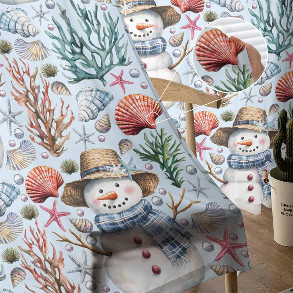 Jul Vinter Hav Snögubbe Korallgardiner För Vardagsrum Sovrum Hemdekoration Fönster Voile Tygtyll Gardin Draperier
