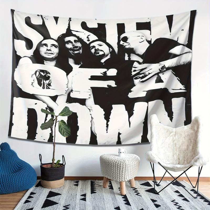 VIKAMA American Rock Band Tapestry Black and White Retro Decor Cloth Male Dormitory Music Bar Room Decoration