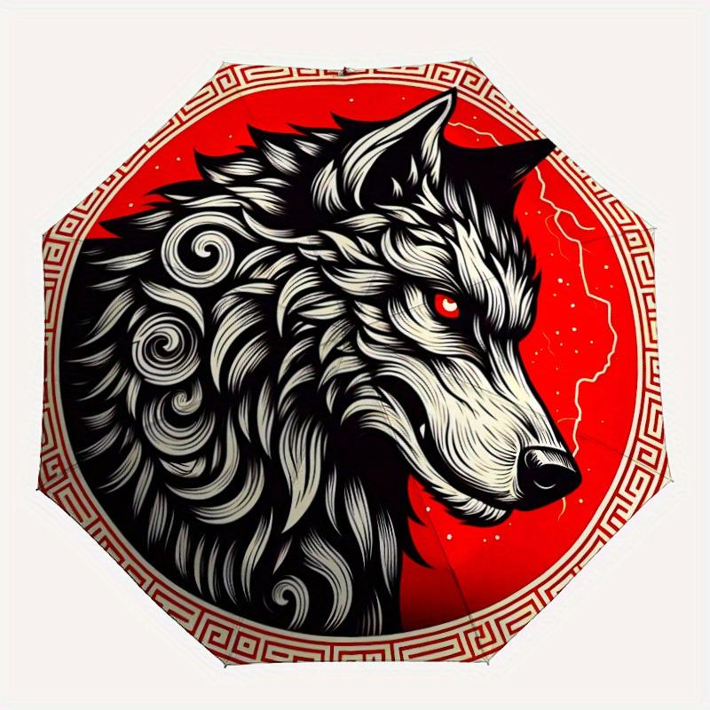 

1pc Wolf Emblem Automatic Open/Close Umbrella Sturdy Iron Frame, Compact Travel Umbrella, Intricate Design Umbrella a0829078