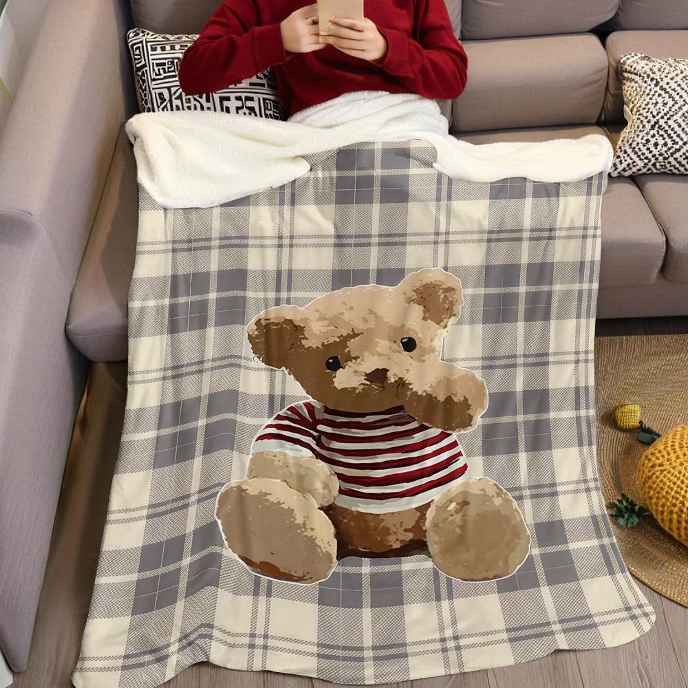 Karierte Teddybär Flanelldecke Warm Weich Halloween Weihnachten Sofa Warm Gemütlich Dekorative Deko Geschenk für Alle Jahreszeiten
