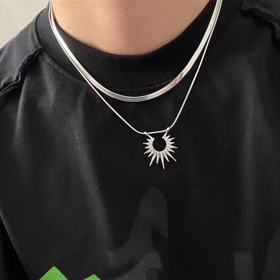 Double-layered Sunflower Snake Bone Necklace Female Cold Hip-hop Style Niche Design Collarbone Chain Accessories Female