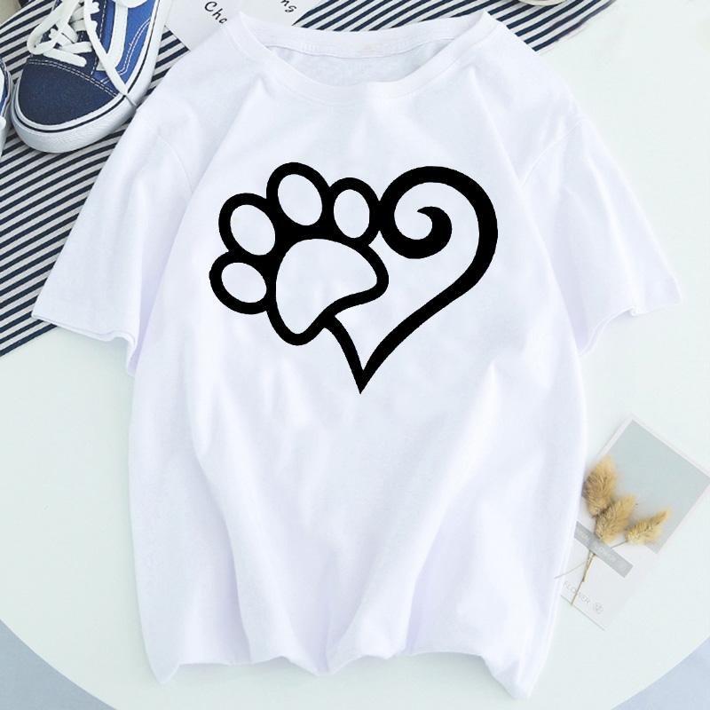 Women Dog Paw Print Short Sleeve Fashion Printed Summer Lady Womens Clothing Tops T-Shirt Shirt Tees Female T Shirt