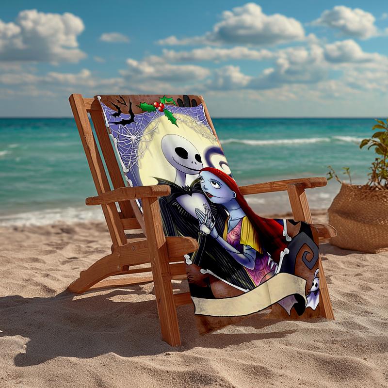 Ultra-Soft Beach Towel with The Nightmare Before Christmas Theme,Ideal for Pool - Camping, Diving - Perfect Travel Essential, Vibrant Beach Towel.
