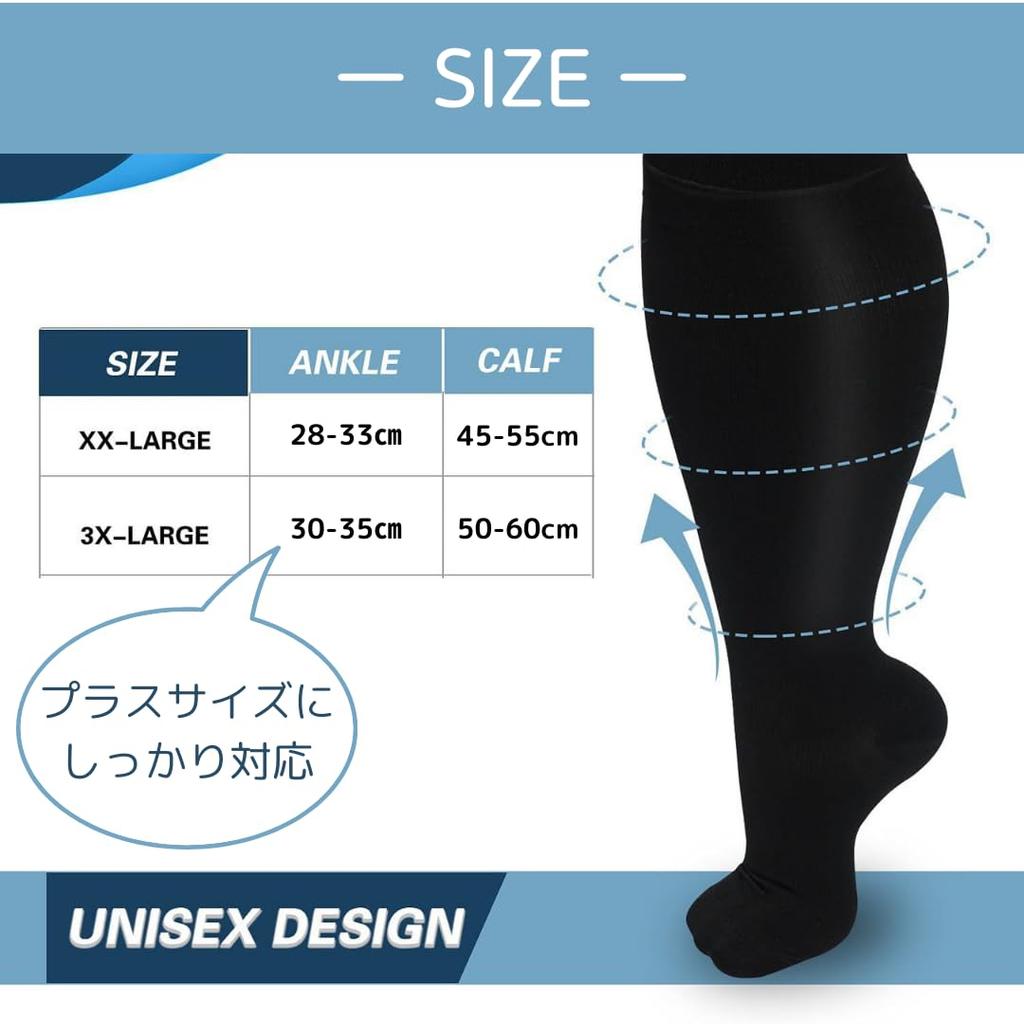 Uccellino Plus Size Compression Socks, Open Toe, Loose Fit, Support Socks, Stretch, Open Toe Socks (JP, Alphabet, 3XL, 3, Black)