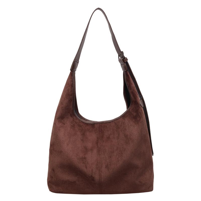 2026 Autumn/winter Retro Casual Tote Faux Suede Solid Color Zipper Large Capacity Shoulder Bags High Quality Temperament Bags