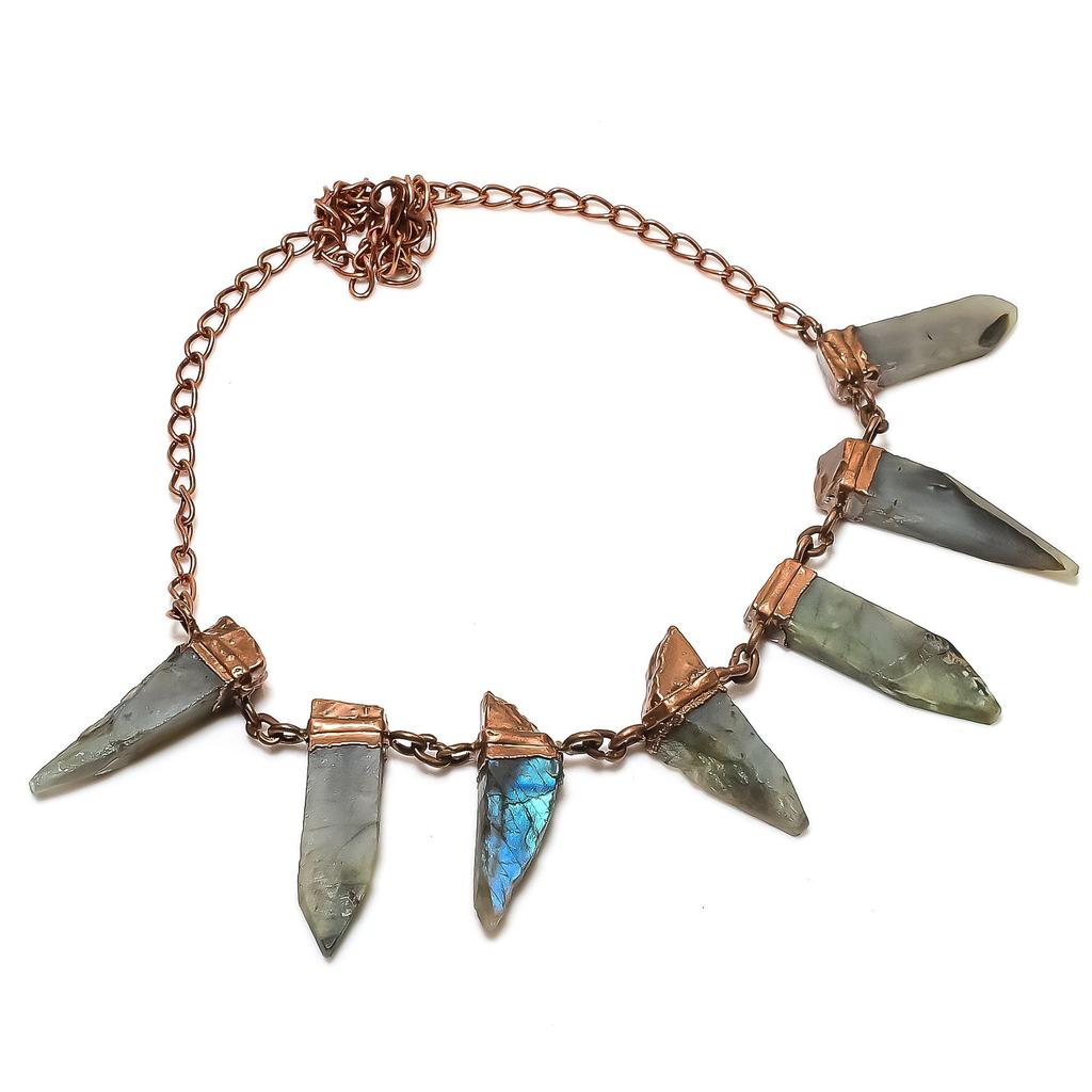 Labradorite Handmade Gemstone Necklace, Copper Electroformed Necklace Antique Jewelry, For Engagement Gift