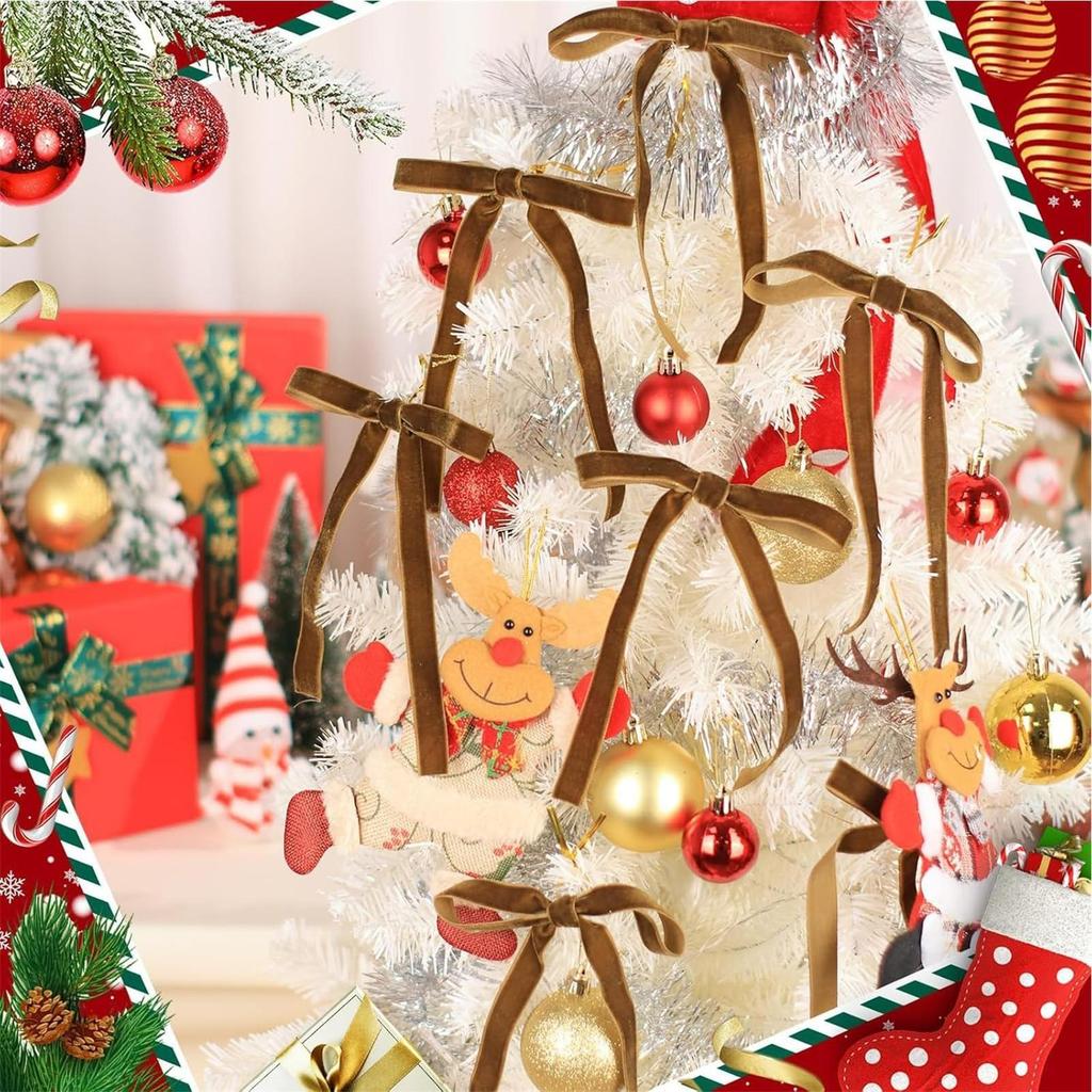 12Pcs Vintage Velvet Bows Christmas Tree Bows Red Christmas Ribbon Bows Xmas Gift Wrapping for Xmas Home Stairs Garland Decor