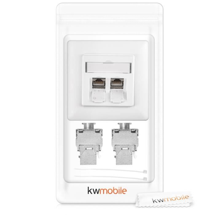 Kwmobile 2x module Keystone catégorie 6A - Lot avec 2 modules de brassage et prise murale 2 ports pour branchement câble - Raccord b