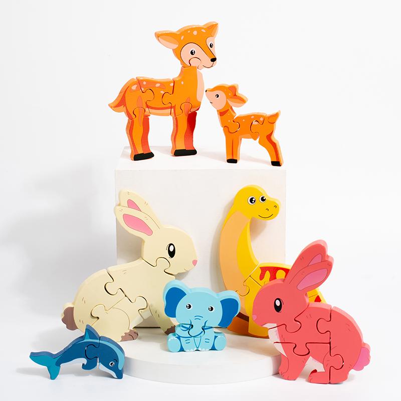 Wooden Puzzle Educational Montessori Animals Cartoon Early Learning Cognition Intelligence Game For Children Kids Toys Gift