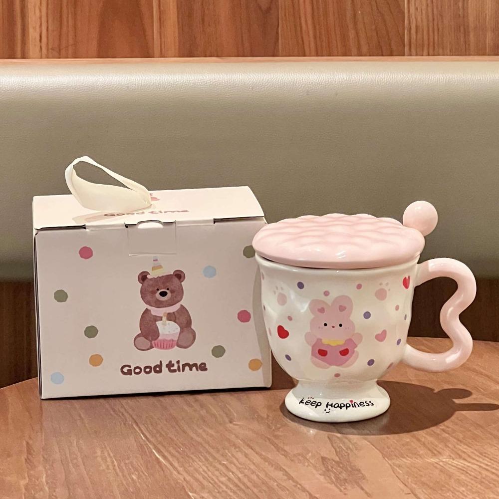 Vysoce hodnotný roztomilý hrnek pro pár s králíčkem s puntíky, vysoce hodnotný hrnek na pití, kreslený keramický hrnek, dárek k narozeninám