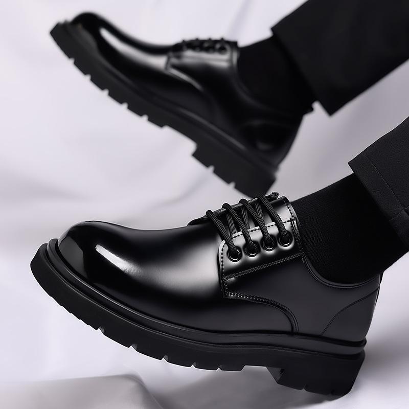 Fashion Spring Autumn British Casual Derby Shoes Men Formal Wedding Black Shiny Leather Shoes Male Fashion Casual Lace Platform Loafers