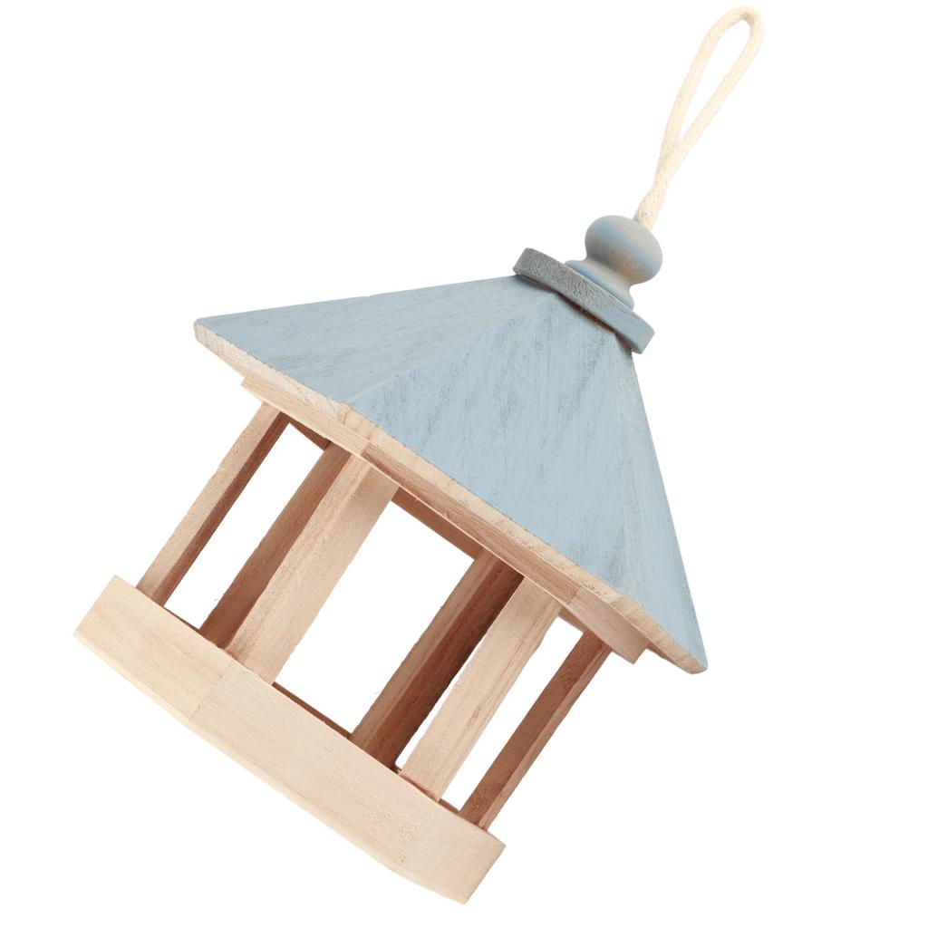 Outdoor Wooden Birds House Shaped Feeder Food Container with Hang Rope for Garden Park