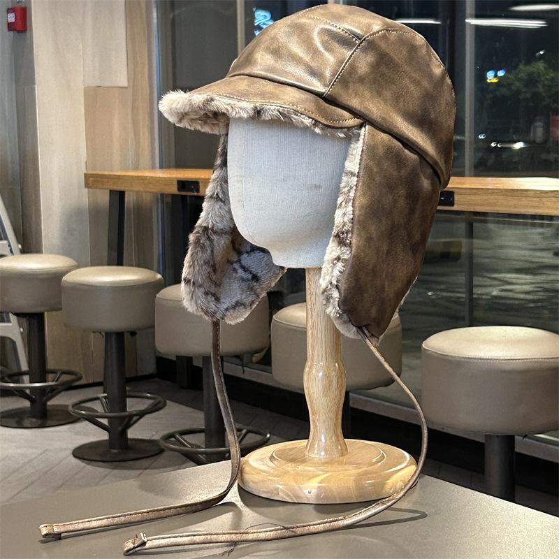 

Шкіряні капелюхи Leifeng можна носити з обох боків, чоловічі та жіночі зимові теплі оксамитові шапки-вушанки з північного сходу, пілотські шапки для велосипедистів та лижників M（56-58cm）