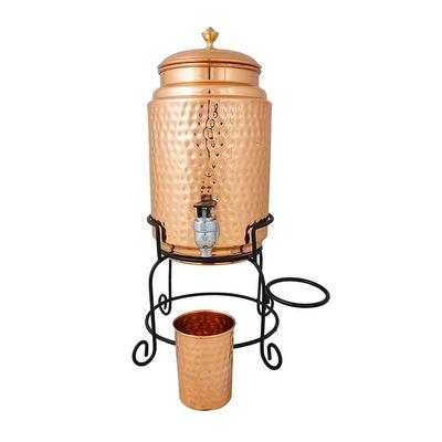 5 Litre Copper Water Dispenser with Stand and Glass | BPA Free, Non-Toxic | Hammered Texture,  Durable | with Added Health Benefits of Copper