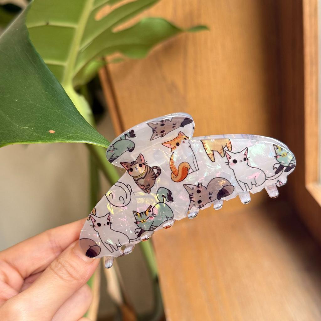 1pc Cartoon Cat Print Clip, Cute Kitten Ponytail Clip, Sweet Back of the Head Clip, Hair Clip, Fashionable Headwear