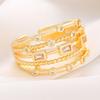 Women Ring Sparkling Geometric Cubic Zirconia Inlaid Adjustable Opening Multi-Layer Stacking Design Finger Band Jewelry Gift