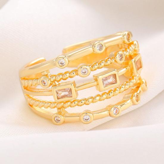 Women Ring Sparkling Geometric Cubic Zirconia Inlaid Adjustable Opening Multi-Layer Stacking Design Finger Band Jewelry Gift