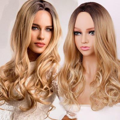 Ombre Braun Blonde Perücke Lange Wellenförmige Mittelteil Kostüm Cosplay Party Synthetische Perücke für Frauen Afro Hitzebeständige Faser
