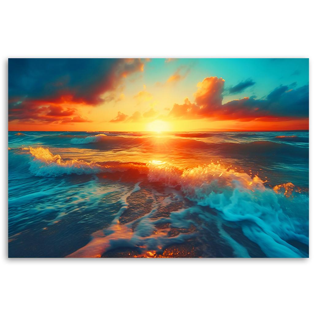 Canvas Print, Sunset and Sea Waves
