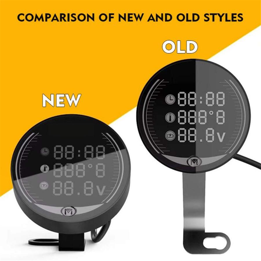 12.5 x 10.8 x 5CM 5 in 1 Motorcycle LED Voltmeter Thermometer Black Waterproof