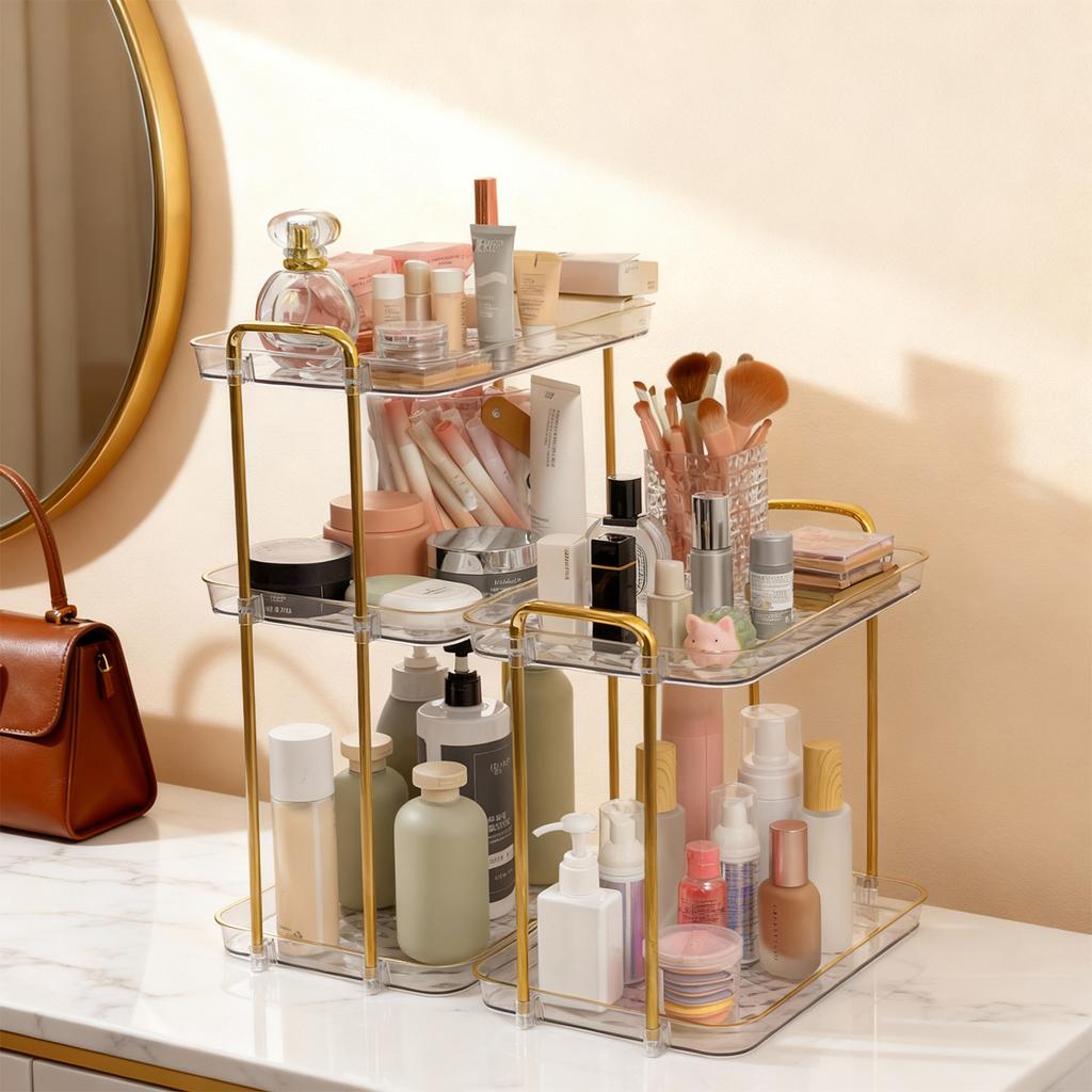  2/3 Tiers Desktop Plastic Storage Rack Large Capacity Makeup Organizer Skin Care Perfume Storage Holder For Bathroom