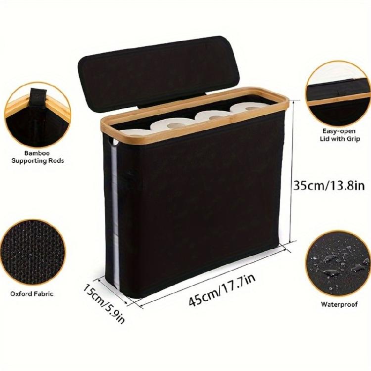 Modern Bathroom Accessory Toilet Paper Basket With Generous Storage and Easy Setups Available In Black or Gray