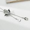 Elegant Long Pendant Necklace With Tulip Cats Eye Stone Flower Design Women Gold Or Tone Alloy Snake Chain 81cm