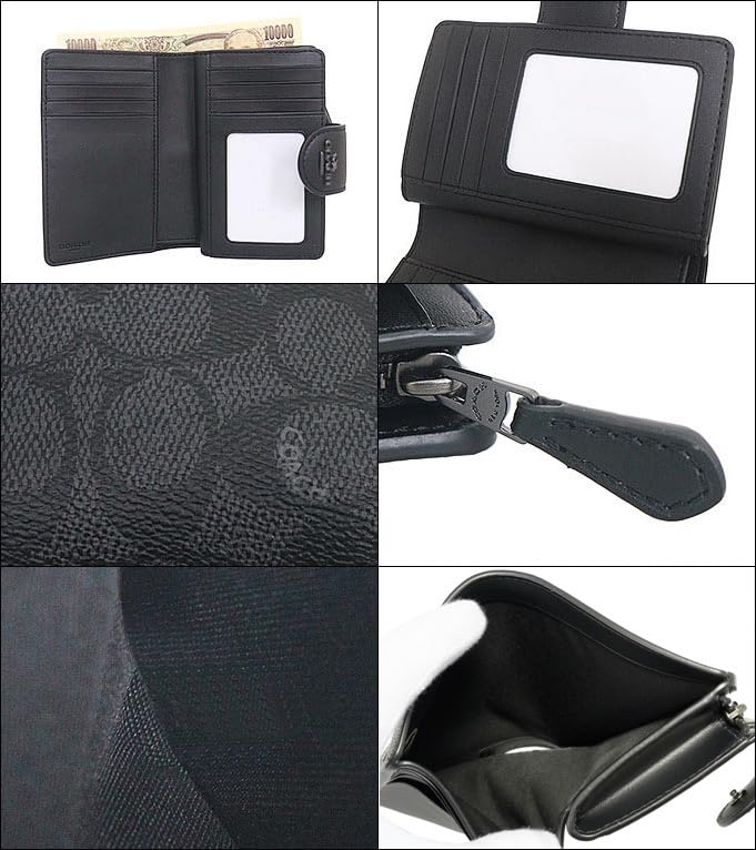 [My Organye] Women's Wallet, L-shaped Shoulder Bi-fold Wallet, Medium Corner Zip Wallet, Signature Canvas, Outlet (Charcoal x Black) [Parallel Import]