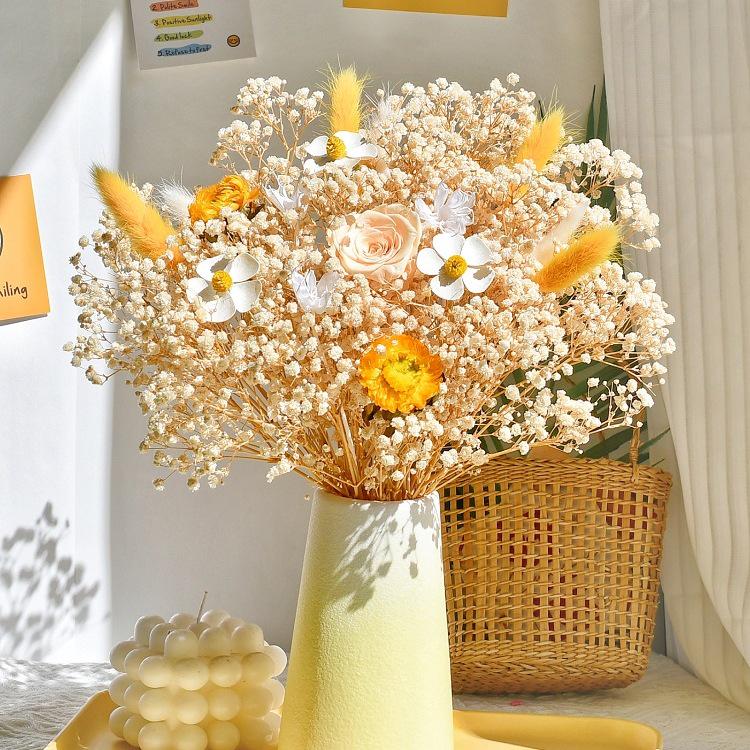 Eternal Rose & Baby's Breath Dried Flower Bouquet - Natural Living Room Decoration