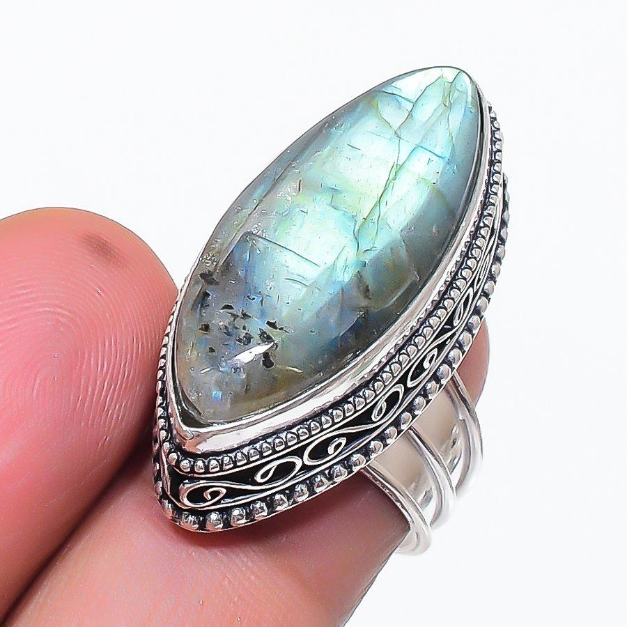 Natural Labradorite Gemstone 925 Sterling Silver Jewelry Ring Size 7.5 V2a90