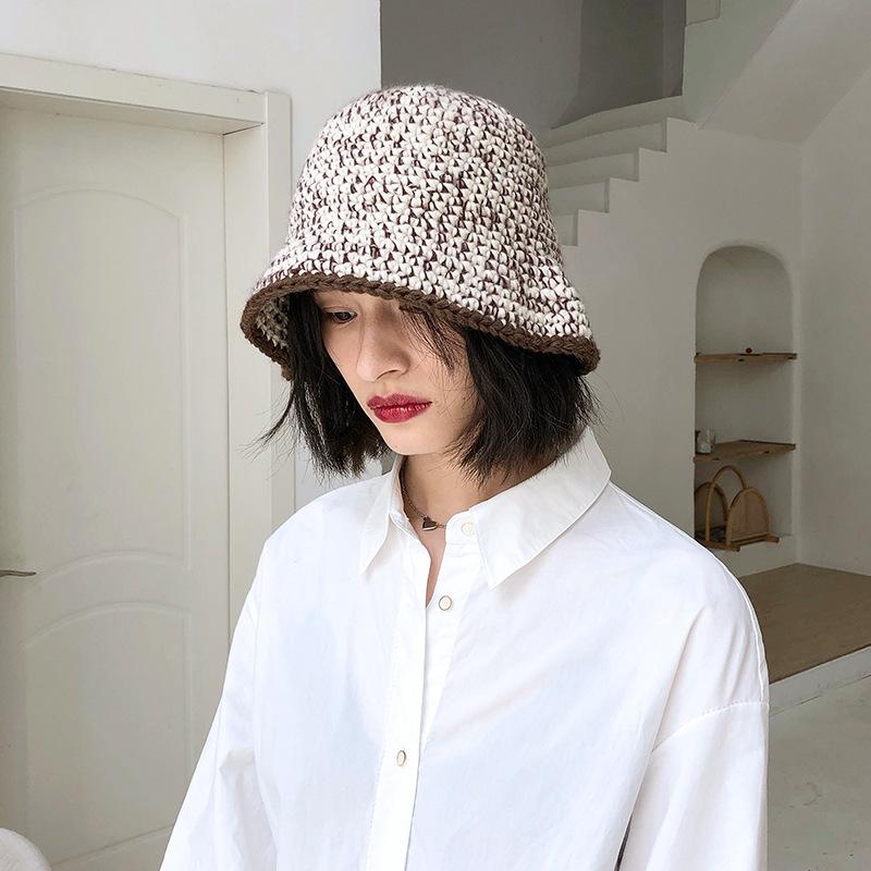 New retro knitted bucket hat women's autumn and winter fashion warm wool hat versatile basin hat tide