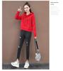 Women's Red Hooded Sweatshirt with Embroidered Letters - Korean Style Casual Petite Short Top for Spring and Autumn