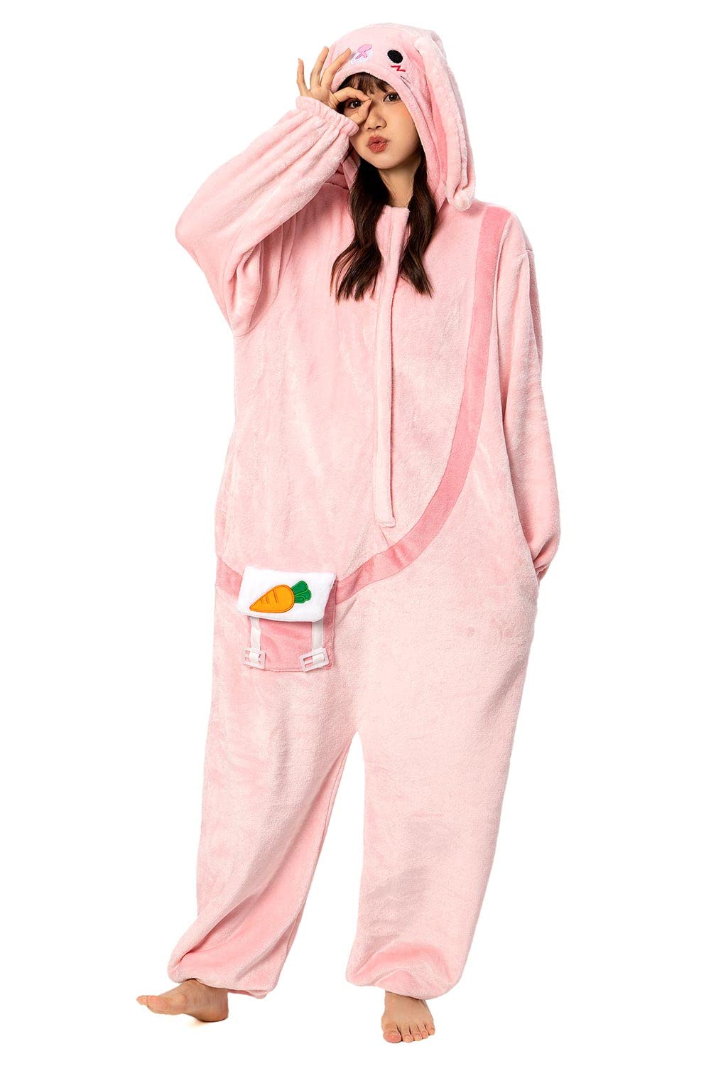 

Пижама кигуруми OLAOLA Кролик для взрослых, Костюм животного, Пушистый, Теплый, Зимняя пижама, Милый, Фланель, Унисекс, Размер M (160-175)