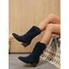 New Rivet Pointed Toe Mid-Top Boots Women's 2025 Winter Thick Heel Suede V-Mouth Knight Boots