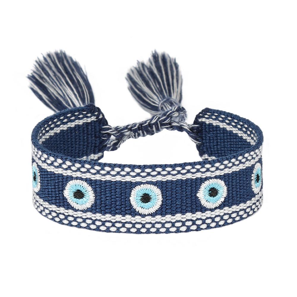 Women's Fashion Hand-Woven Lucky Evil Eye Bracelet with Tassel and Embroidery