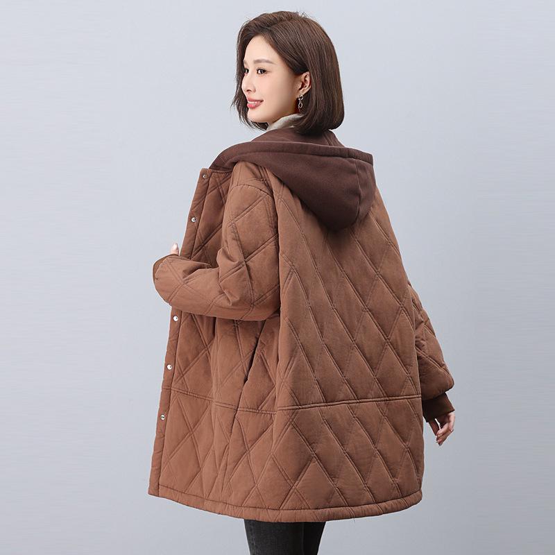 

Женское хлопковое пальто средней длины с флисовой подкладкой: 2024 Зимняя Свободная Теплая Куртка Большого Размера для Среднего и Пожилого Возраста M (90-115 jin) оранжевый