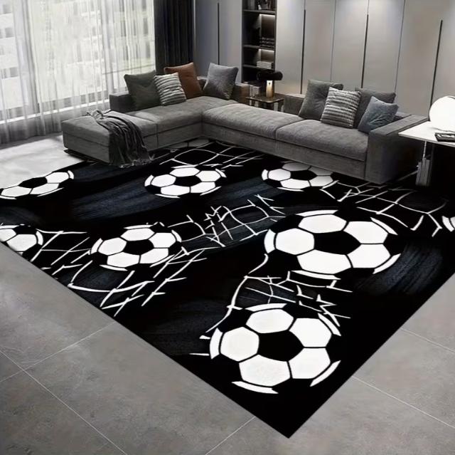 Black and White Football Ball Print Home Carpet Suitable Bedroom Living Room Kitchen Bathroom Camping Yoga Holiday Decoration