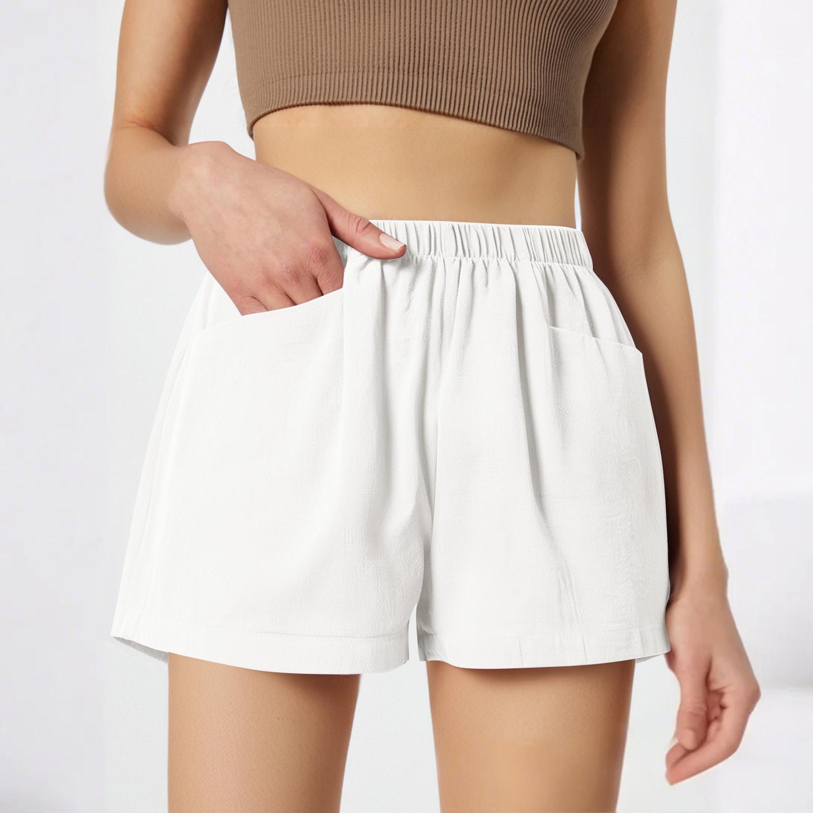 

Teenagers Soft Cotton Linen Shorts Pockets Soft Button Closure No Zipper Slim Fit Shorts XL білий
