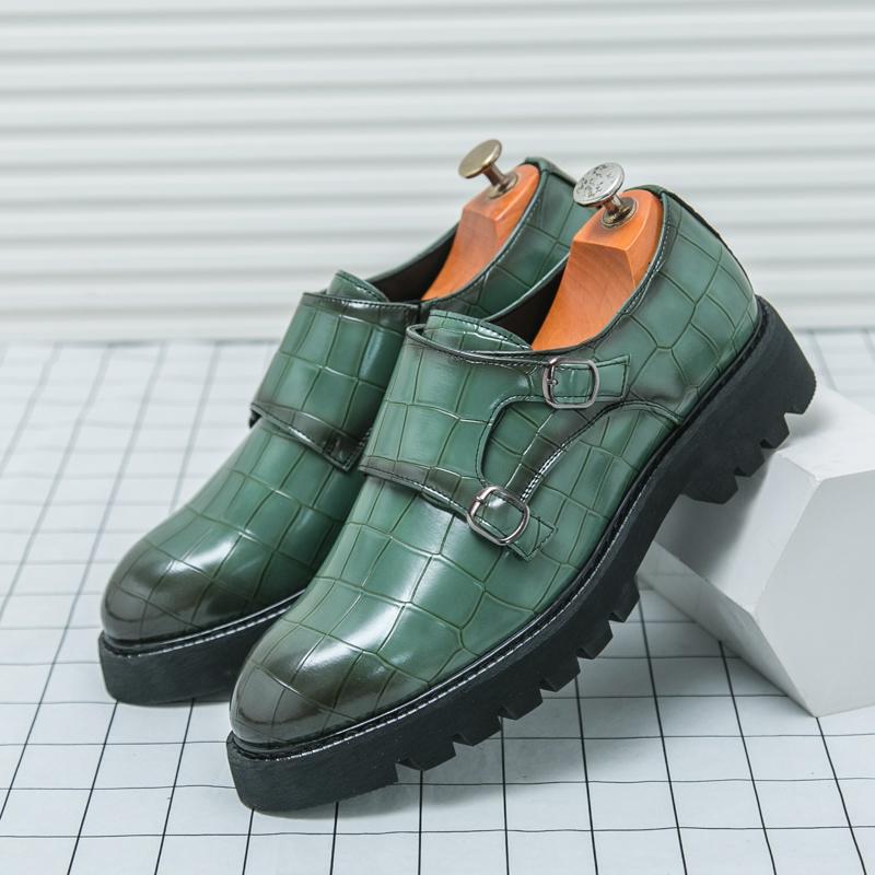 Fashion Brand Thick Soled Leather Shoes Double Button Loafers Slip On Oxford Classic Male Shoes Casual Men Formal Dress Business Shoes
