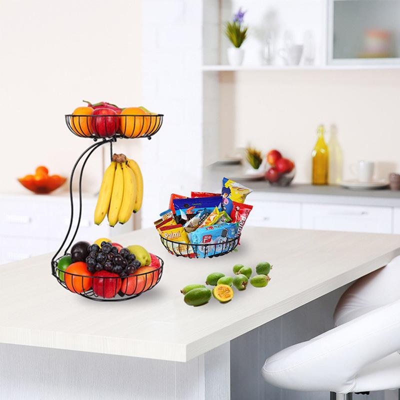 001-ZJGL-001 Nordic Double Layer Fruit Tray Snack Storage Basket (BPA Free, No FDA)