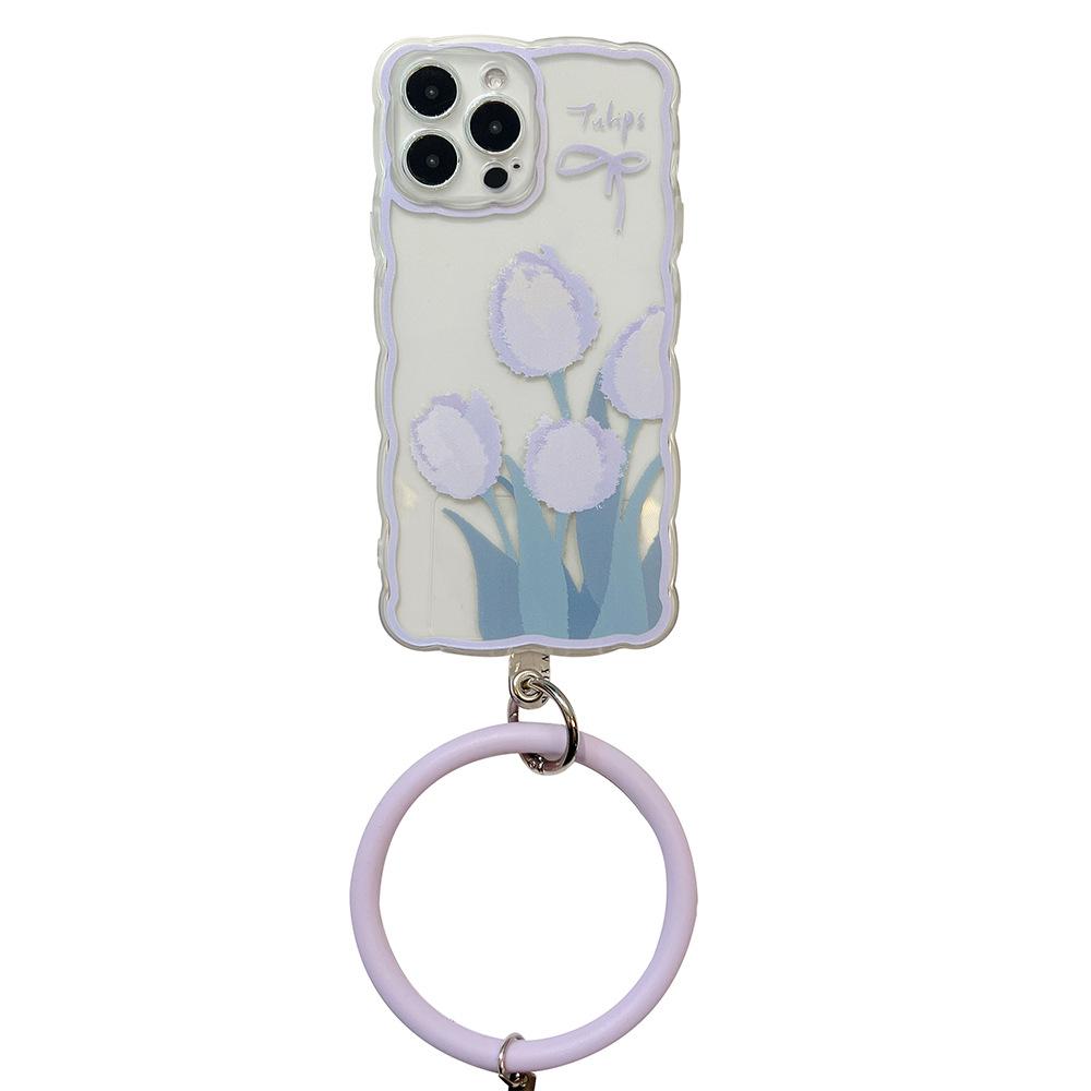 Purple Tulip IPhone 14 Apple 15 Mobile Phone Case 12 Silicone Ring 16 Suitable for 11 Hanging Ring 13promax Soft