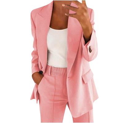 Traje casual de manga larga con solapa de color sólido para mujer