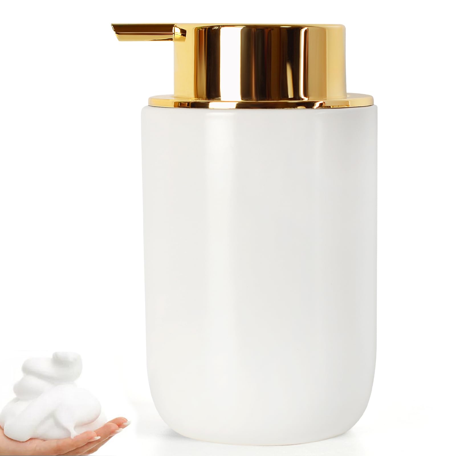

Umlaca Foaming Ceramic Hand Soap Dispenser, Manual, Stylish, Wide-Mouth, Press-Type, Detergent Refillable Bottle for Kitchens, Bathrooms, Toilets,