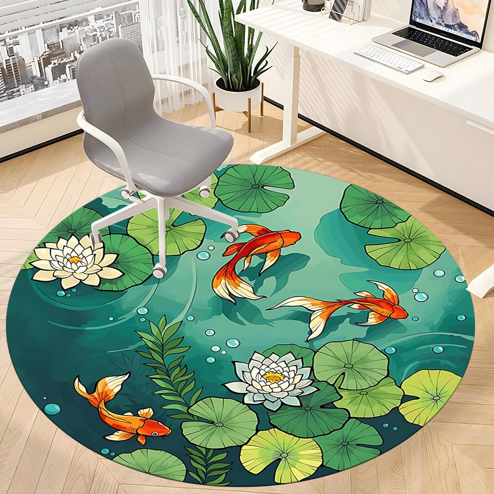 1pc Pond Fishes Office Round Area Rug,  Mat Suitable For Office, Under Office Chairs Bedroom Living Room Home Decor, Room Deco