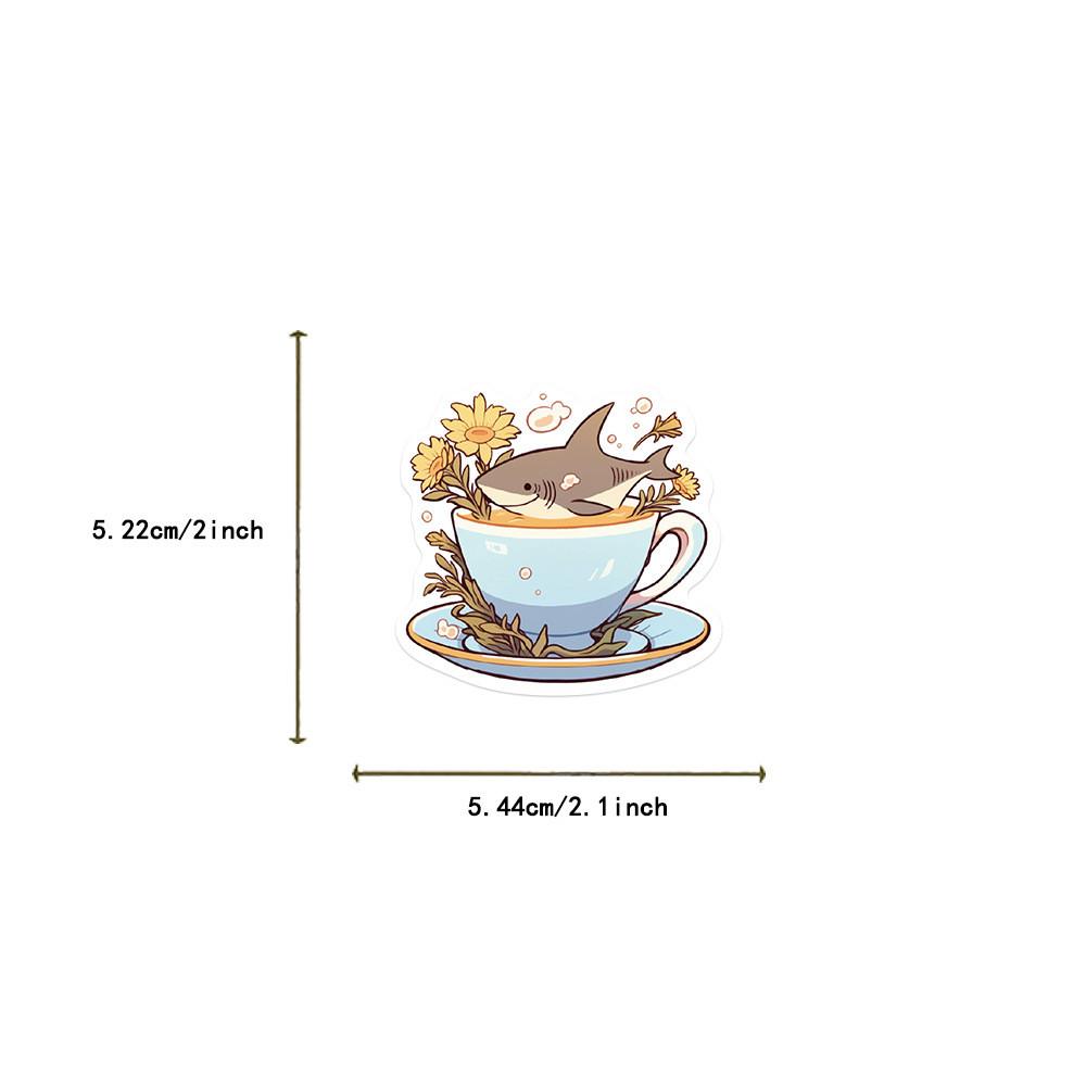 50-Piece Set No Duplicates: Cute Cartoon Shark Cup-Inspired Stickers - DIY Waterproof Decor for Notebooks, Phone Cases