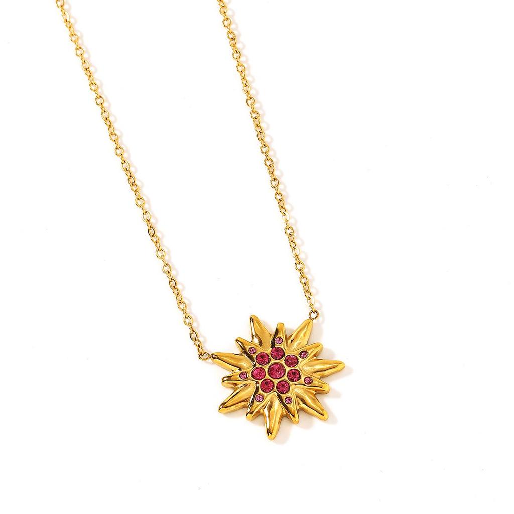 Yingtai 18k Gold Stainless/Titanium Steel Necklace: Summer Star, Moon & Sun Design, High-Quality Polished Finish for Women.