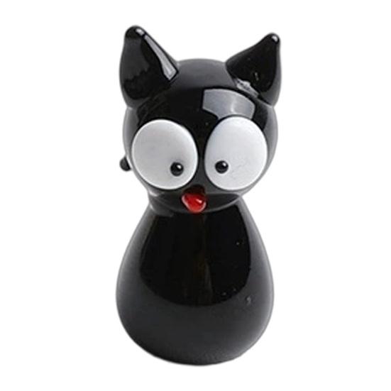 Glass Black Cat Miniature Tiny Colored Glass Cat Ornament Cute Mini Kitty Figurine for Desktop Bookshelf Fairy Garden Micro Landscape Decor